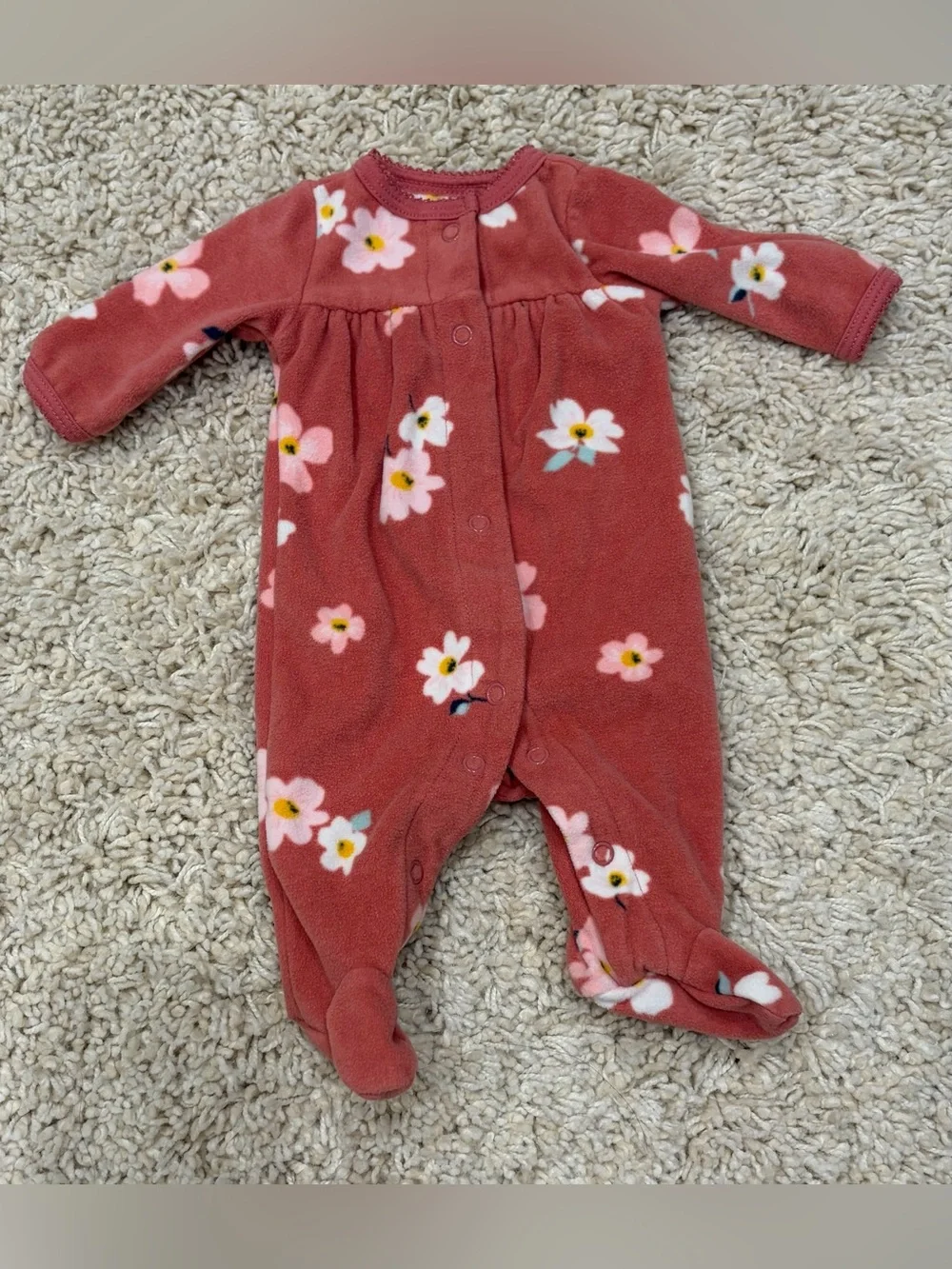 Carters preemie Cozy Floral Footed One-Piece - Rust Pink